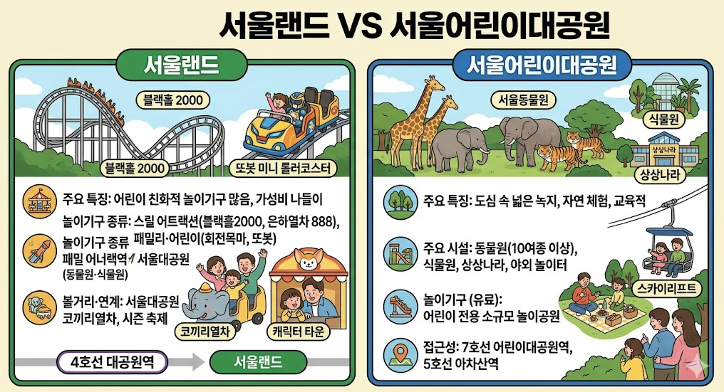 서울대공원 vs 서울랜드, 아이 나이별로 어디 가야 할까 — 직접 비교했습니다